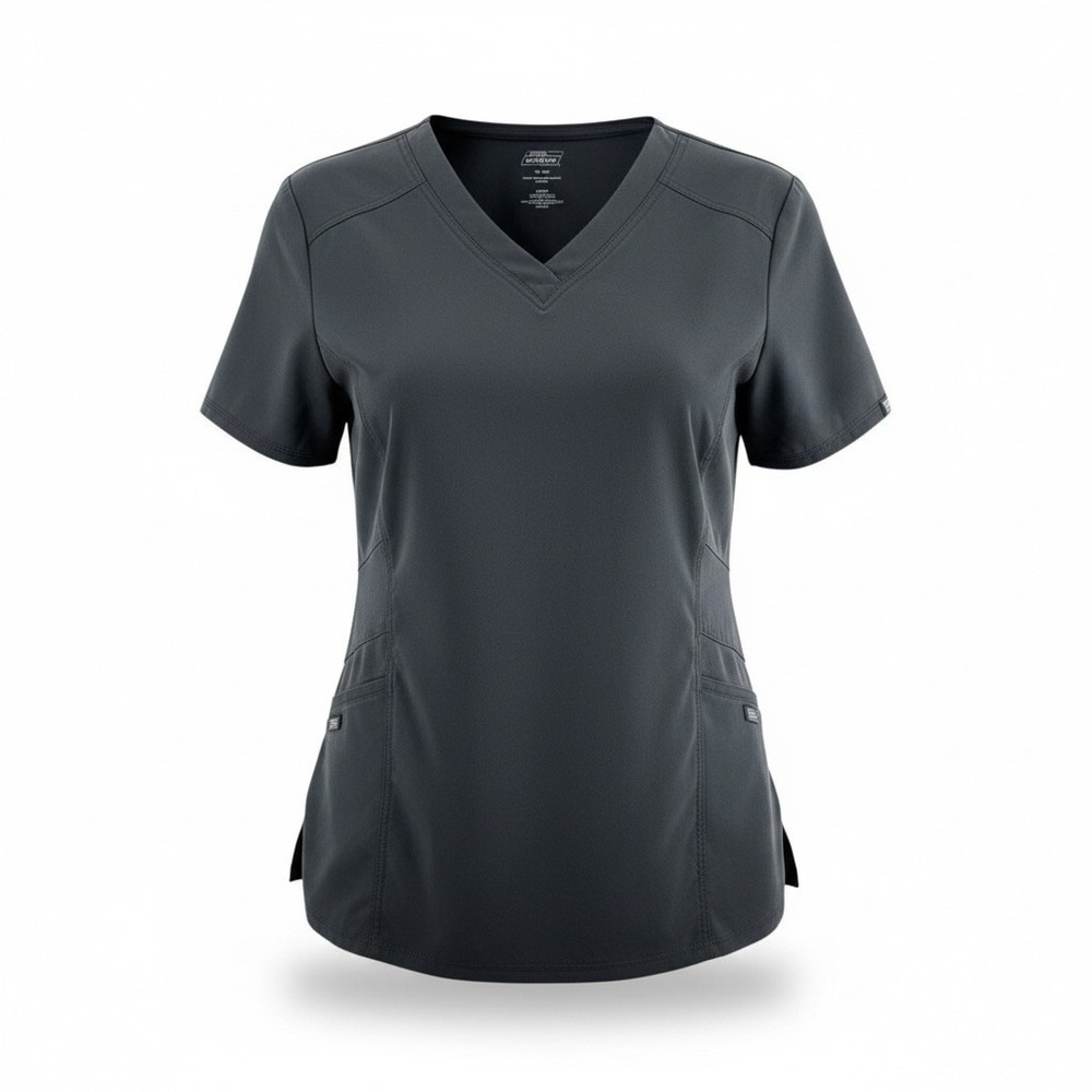Genuine Dickies Women's Stretch Twill V-Neck Rib-Knit Trim Scrub Top 3XL Gray